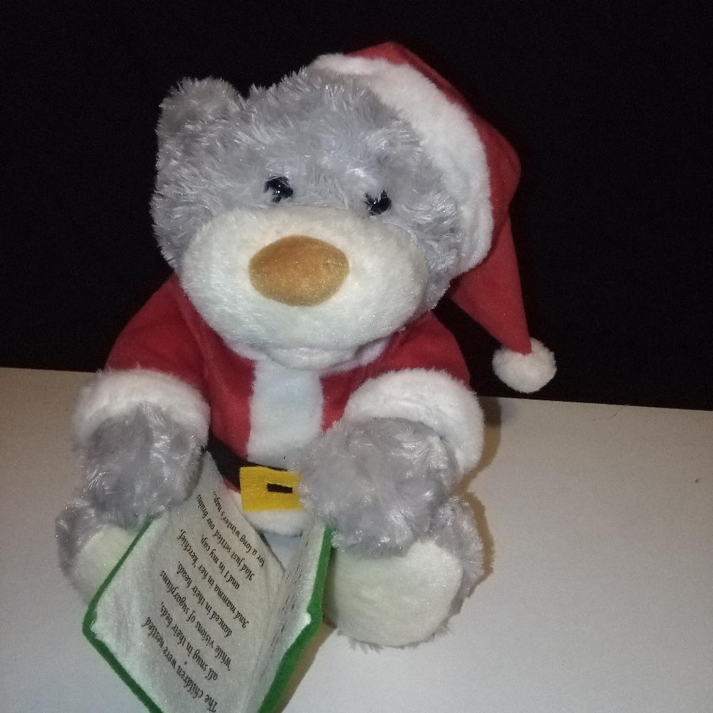Festive Santa Bear with Red and Gray Outfit